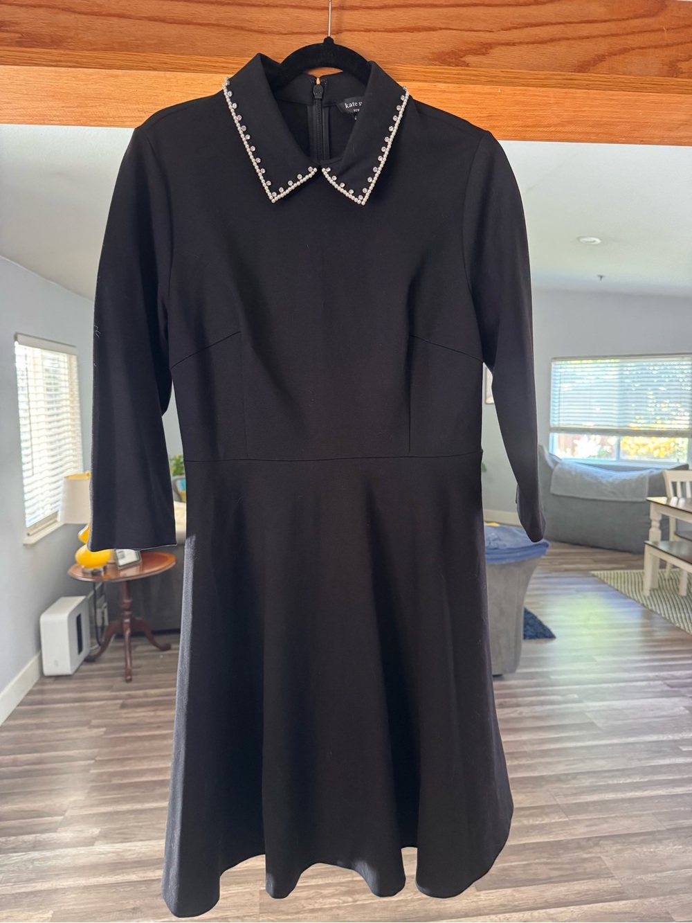 Kate Spade Embellished Collar Fit & Flare Black Dress NWT Size Large